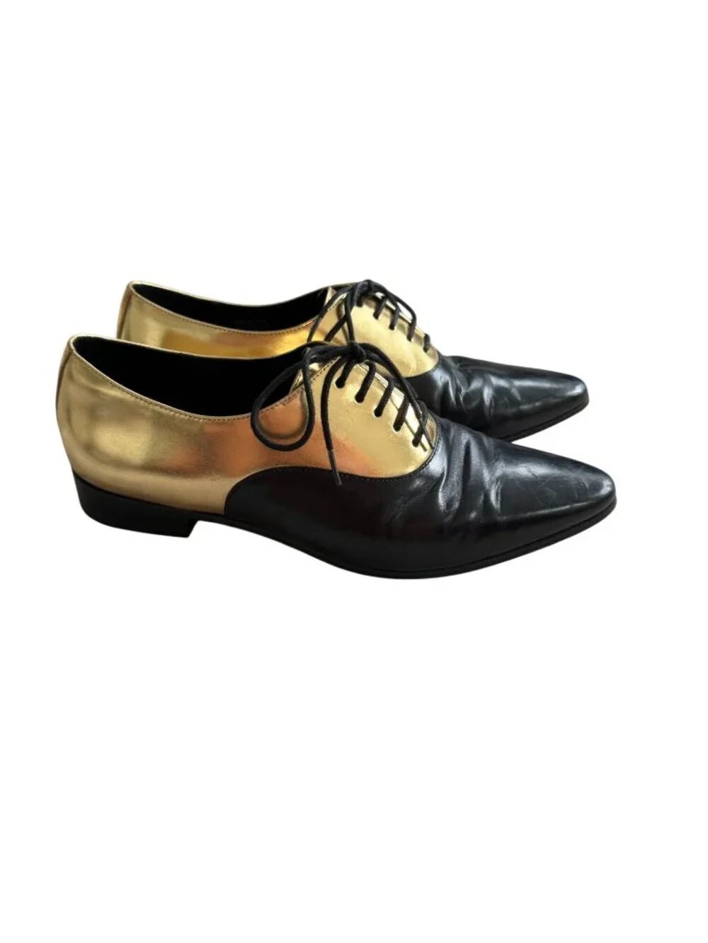 MICHAEL KORS Collection Gold Black Leather Oxford Flats Size 38 / 8